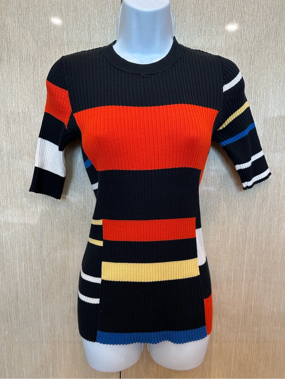 Authentic PROENZA SCHOULER Ribbed Silk Blend Colorblock Striped Knit Top
